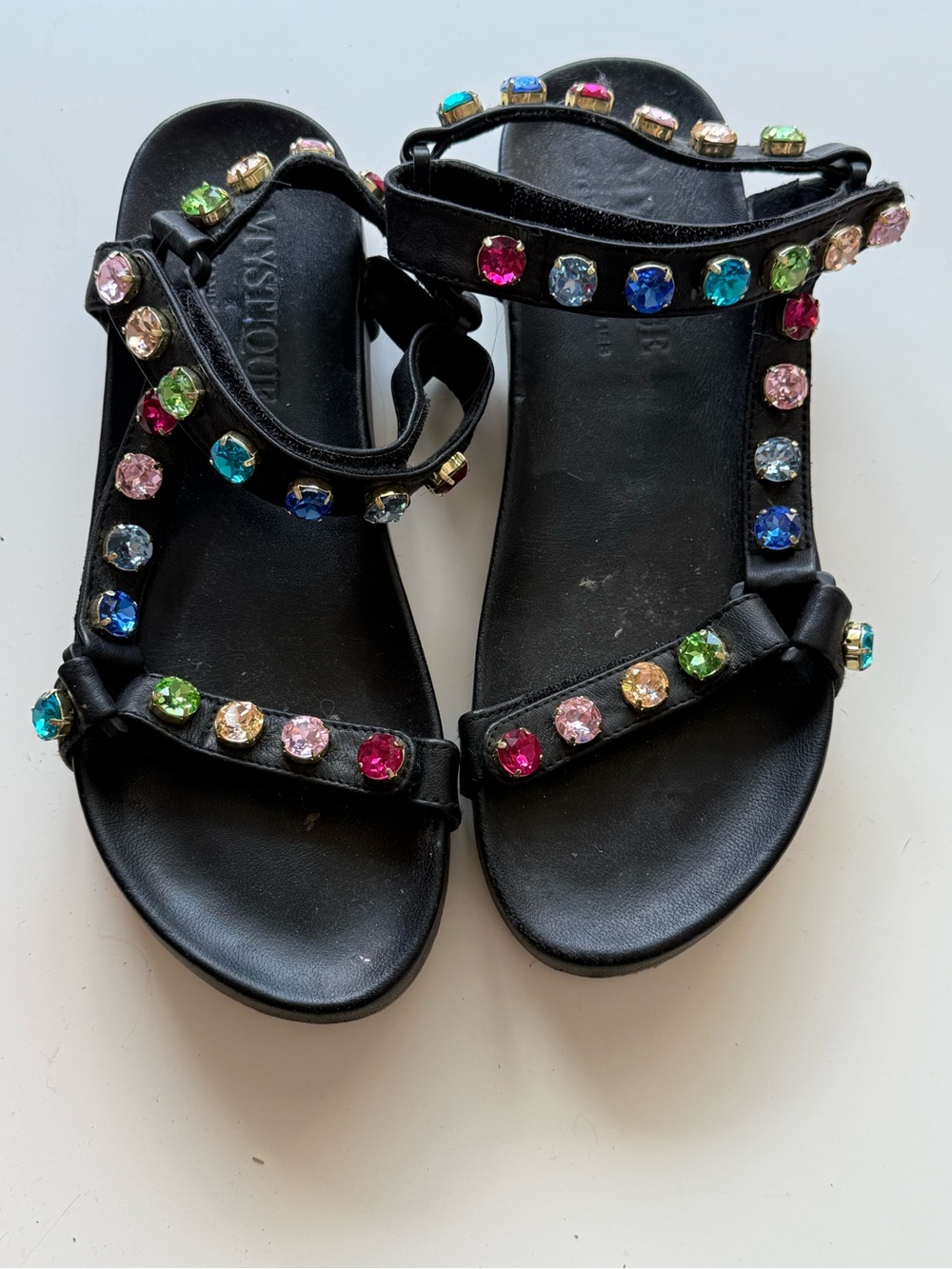 Mystique x Stephanie Gottlieb Black Jeweled T-Strap Sandals - Women